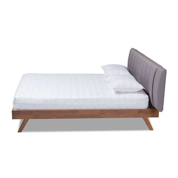 Brita Grey Upholstered Walnut Finished Wood Queen Size Bed